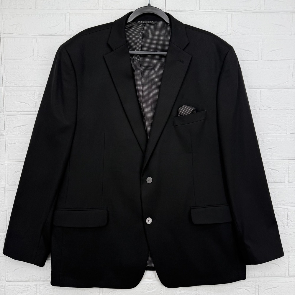 Blazer Suit Jacket Mens 48 Black Textured Two Button Formal Coat